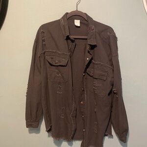 Distressed, jean material shirt